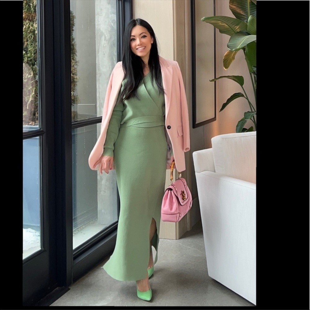 AROLORA Olive Green Knitted Dress Set